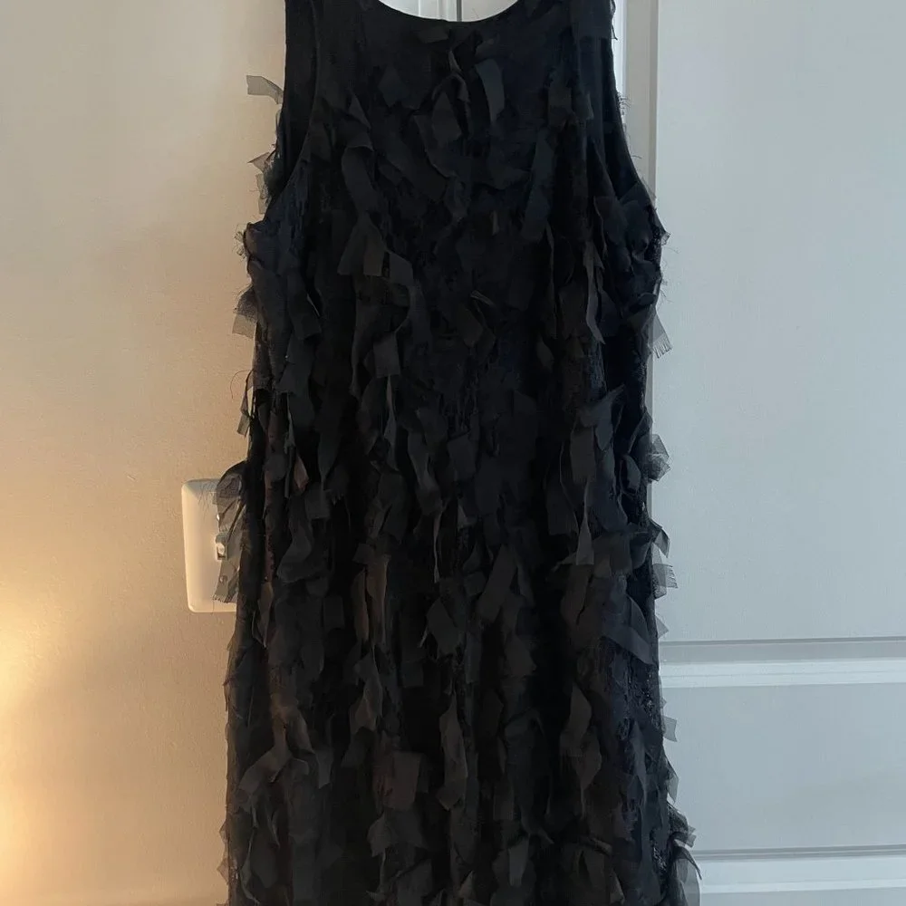 Karen Kane "Hamptons Dress" Black Lace Eyelash Chiffon Sleeveless Sheath - SZ XL - Picture 3 of 4